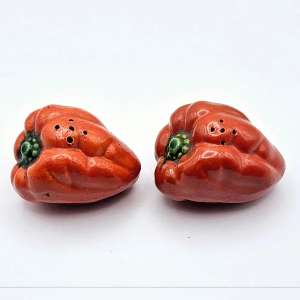 Vintage Red Bell Pepper Salt and Pepper Shakers Ceramic Farmhouse Set